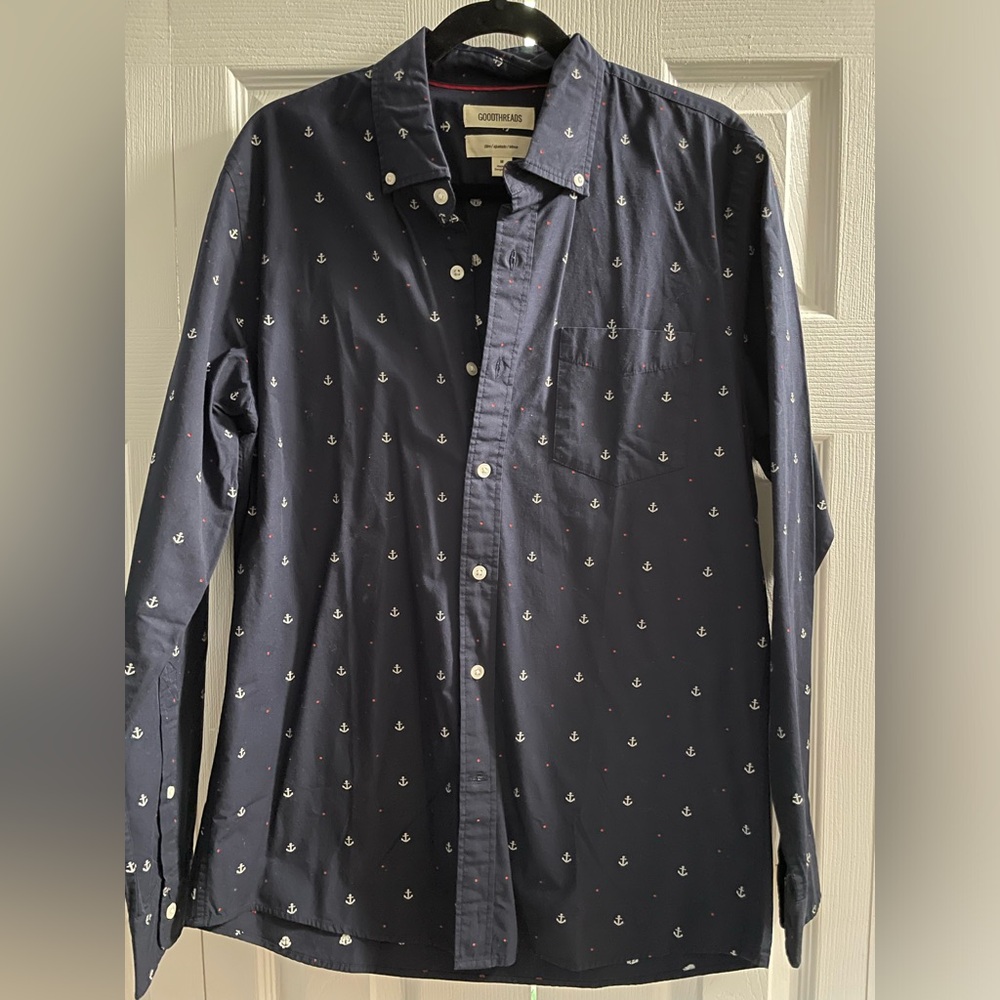 Men’s Nautical Anchor Red, White, and Blue Button Down in Medium
